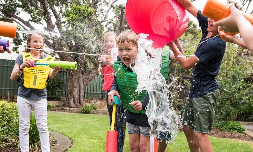 kids playing water tag